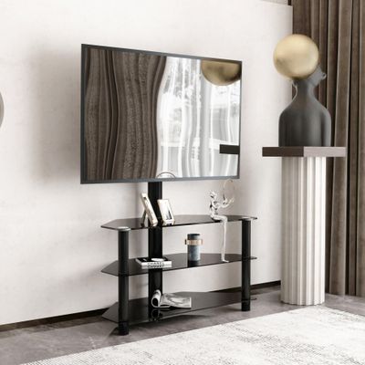 TRIPLE TREE 35.4 inch Swivel Floor TV Stand,Multi-Function Entertainment Stand for 32 to 65 inch TV,Height Adjustable 3-Tier Television Stands,Black