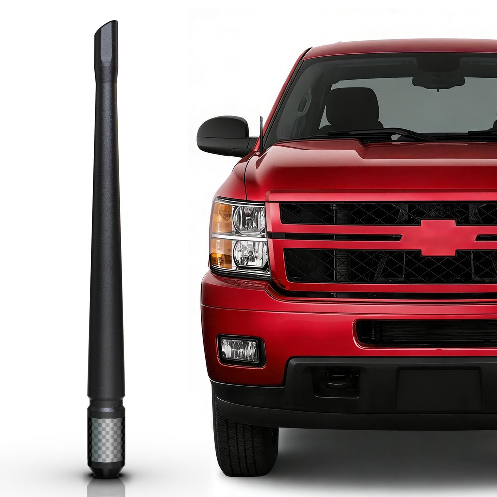 TEKK Carbon Fiber Short Antenna Compatible with 1999-2005 Chevy Silverado 2500 3500/7.9 Inches Premium Flexible Rubber/Designed for Enhance FM/AM Radio Signal Reception (M6 Thread)