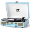 Vinyl Record Player Suitcase with Built-in Speakers, Wireless Bluetooth Vintage 3-Speed Turntable LP Record Player Support Auto-Stop, RCA/AUX/Headphone Jack,Blue view 1