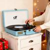 Vinyl Record Player Suitcase with Built-in Speakers, Wireless Bluetooth Vintage 3-Speed Turntable LP Record Player Support Auto-Stop, RCA/AUX/Headphone Jack,Blue view 2