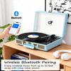 Vinyl Record Player Suitcase with Built-in Speakers, Wireless Bluetooth Vintage 3-Speed Turntable LP Record Player Support Auto-Stop, RCA/AUX/Headphone Jack,Blue view 4