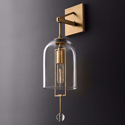 All Copper Wind Chime Wall Sconce with Transparent Glass Cover Lamp Body Light Fixtures E14 Lamp, Vintage Hanging Light Fixtures, Bulb Not Included (Color : Brass)