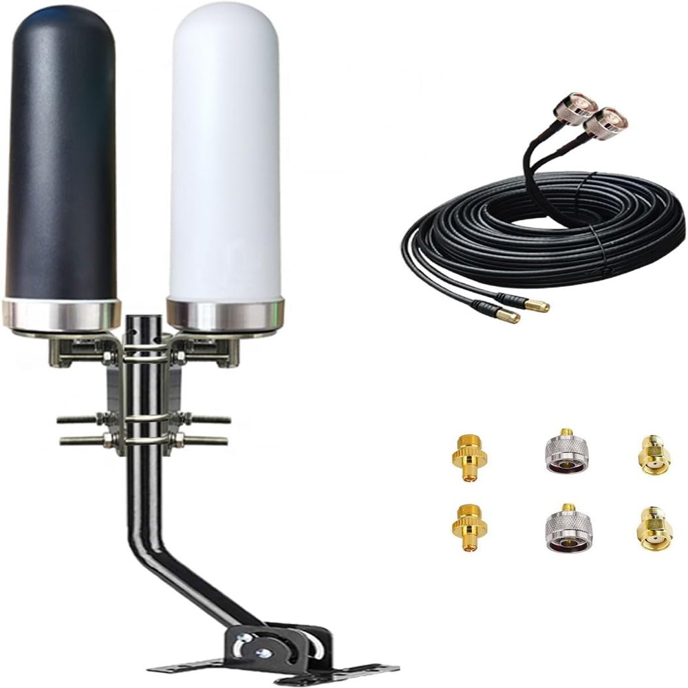 Omni Directional 4G LTE 5G Antennas for T-Mobile, Outdoor 2x2 MIMO Antennas with TS-9 SMA 10meters Cable Mounting Pole