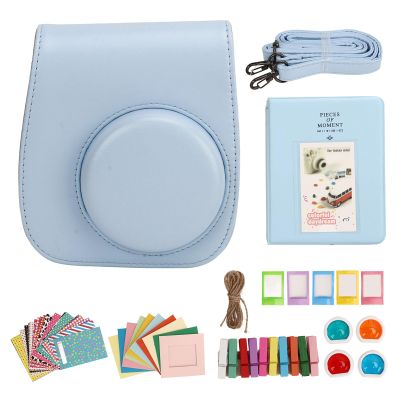Camera Case for Mini 12, Camera Protective Case Cover Bag Set with Shoulder Strap, Album, Filter, Colorful Photo Frame, Hanging Photo Frame and Stickers (Blue)