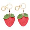 BORKUANA 2 Pack Leather Keychain Holder Case Compatible with Apple AirTag, Cute Protective Air Tag Cover with Keychain Ring, Anti-Scratch Finder GPS Tracker Case for Wallet Keys(Strawberry) view 1