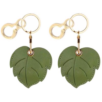 BORKUANA 2 Pack Leather Keychain Holder Case Compatible with Apple AirTag, Cute Protective Air Tag Cover with Keychain Ring, Anti-Scratch Finder GPS Tracker Case for Wallet Keys(Large Leaves)