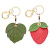BORKUANA 2 Pack Leather Keychain Holder Case Compatible with Apple AirTag, Cute Protective Air Tag Cover with Keychain Ring, Anti-Scratch Finder GPS Tracker Case for Wallet Keys(Strawberry&Leaves) view 1