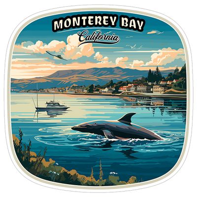 Monterey Bay California Sticker 4 Inch Coastal Travel Souvenir Destination - Waterproof Vinyl Decal for Laptop Water Bottle Car Tumbler - Durable Aesthetic Long-Lasting Stickers for Adults ID44990