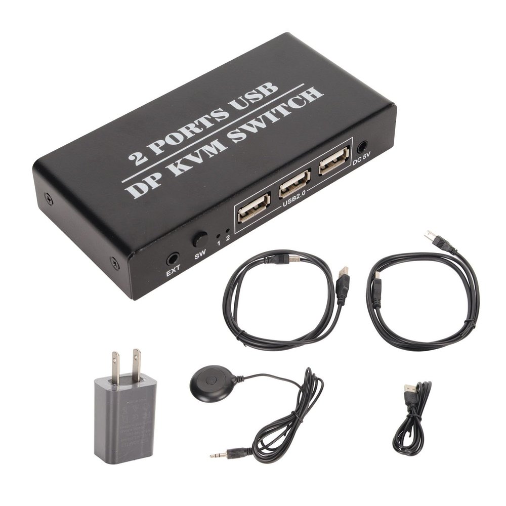 DisplayPort KVM Switch, 2 Ports 4K 60Hz DP KVM Switcher Dual Mode Aluminum Alloy Displayport Switch for Win 10 8 7 for Vista (US Plug)