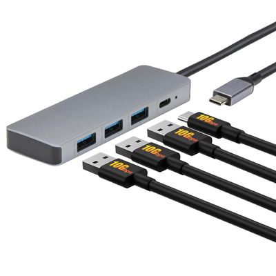 Amazon Basics USB 3.2/3.1 Gen 2 Hub Dock, 10Gbps, USB-C to 1xUSB-C / 3xUSB-A Works with Windows/Mac, Silver, Black