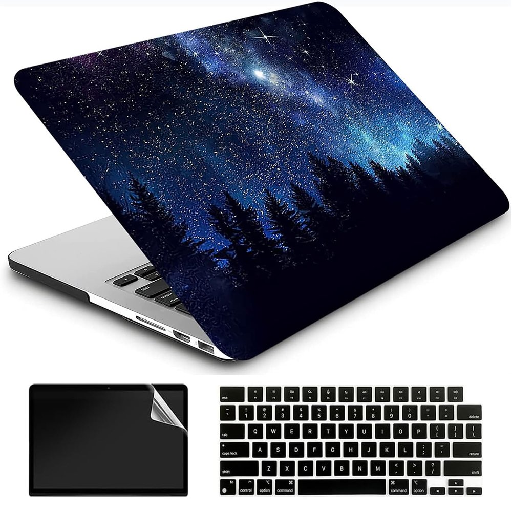 AMCJJ Compatible with MacBook Pro 14 Inch Case 2023/2022/2021 Release M3 A2918 A2992/M2 A2779/A2442 M1 Pro Max Chip, Plastic Hard Shell Case & Keyboard Cover & Screen Protector - Forest Night Sky