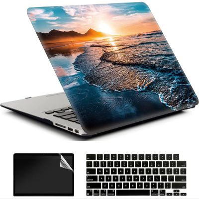 AMCJJ Compatible with MacBook Air 13.6 inch Case 2025 2024 2023 2022 M4 A3240 M3 A3113 M2 A2681, Plastic Hard Shell Case;Keyboard Cover&;Screen Protector - Beach Sunset
