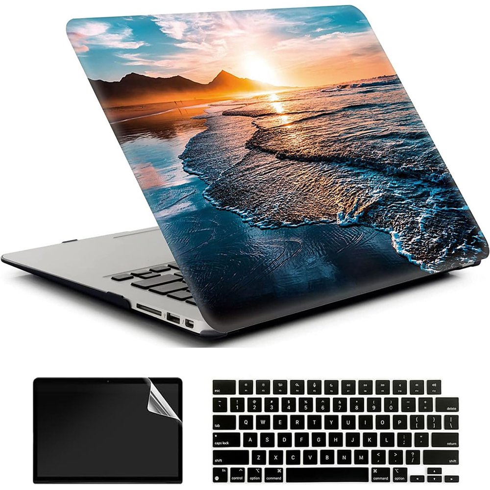 AMCJJ Compatible with MacBook Air 13.6 inch Case 2025 2024 2023 2022 M4 A3240 M3 A3113 M2 A2681, Plastic Hard Shell Case;Keyboard Cover&;Screen Protector - Beach Sunset