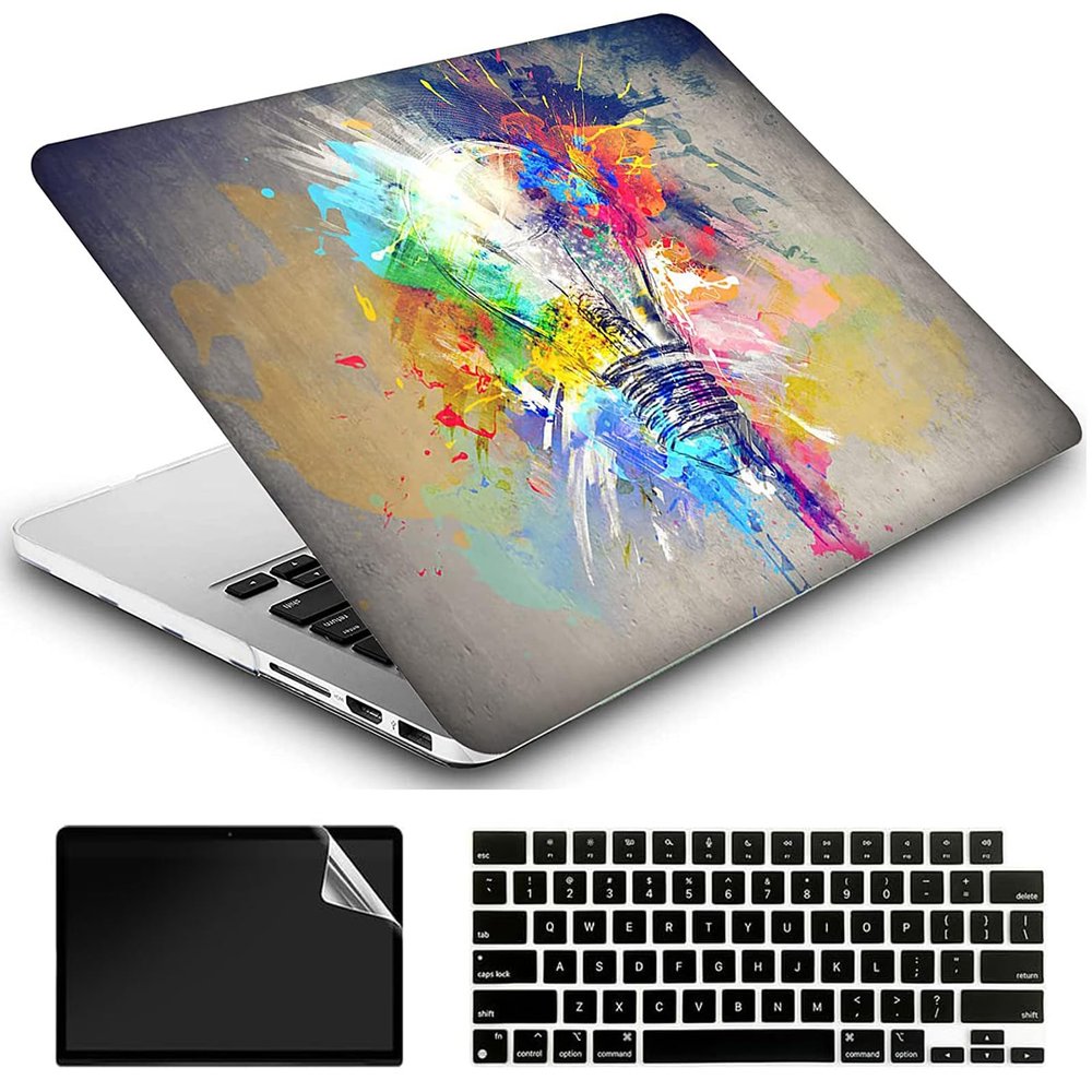 AMCJJ Compatible with MacBook Air 13 Inch Case 2017 2016 2015 2014 2013 2012 2011 2010 Release A1466/A1369, Plastic Hard Shell Case & Keyboard Cover & Screen Protector - Colorful Bulb