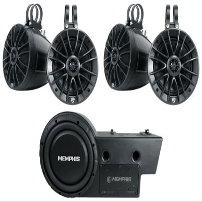 Memphis GEN10SE 400w 10" Powered Subwoofer Bundle with Rockville 4 Speakers for 2016+ Polaris General (3 Items)