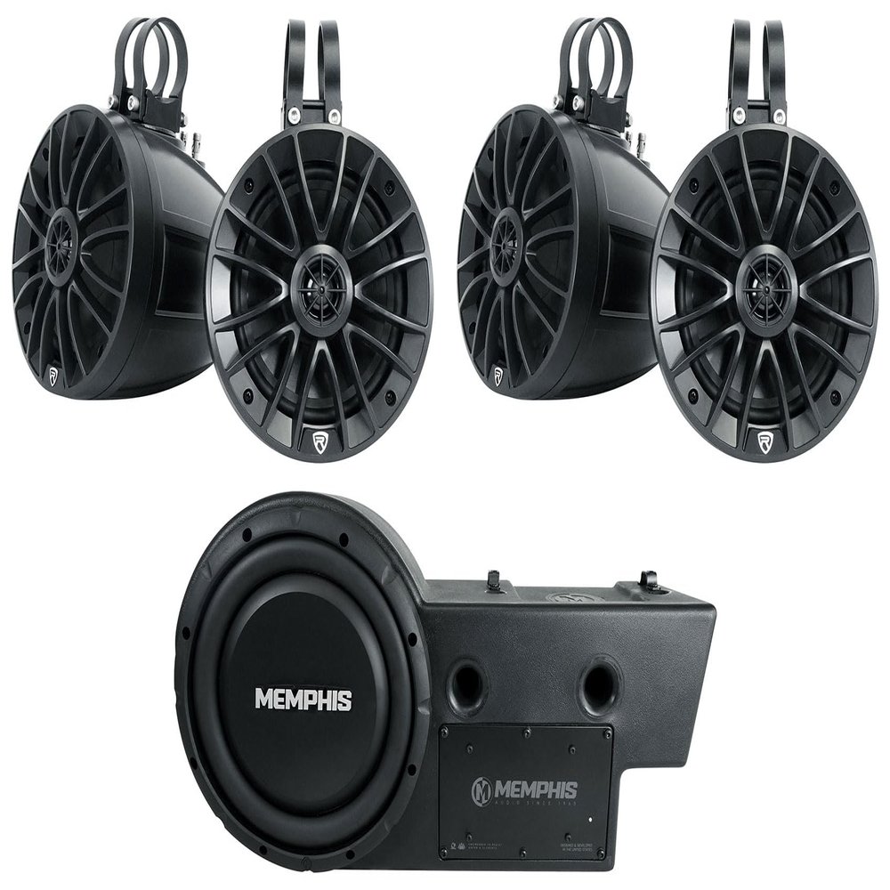Memphis GEN10SE 400w 10" Powered Subwoofer Bundle with Rockville 4 Speakers for 2016+ Polaris General (3 Items)