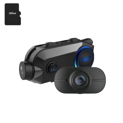 S12 Motorcycle Bluetooth Headset with 2K+1K Dual Camera [F2.0 Large Aperture][360Shooting][Hi-Res Audio], 4 Riders 2000M Motorcycle Communication Systems with 32G TF Card, Music Share/IP65/1950mAh
