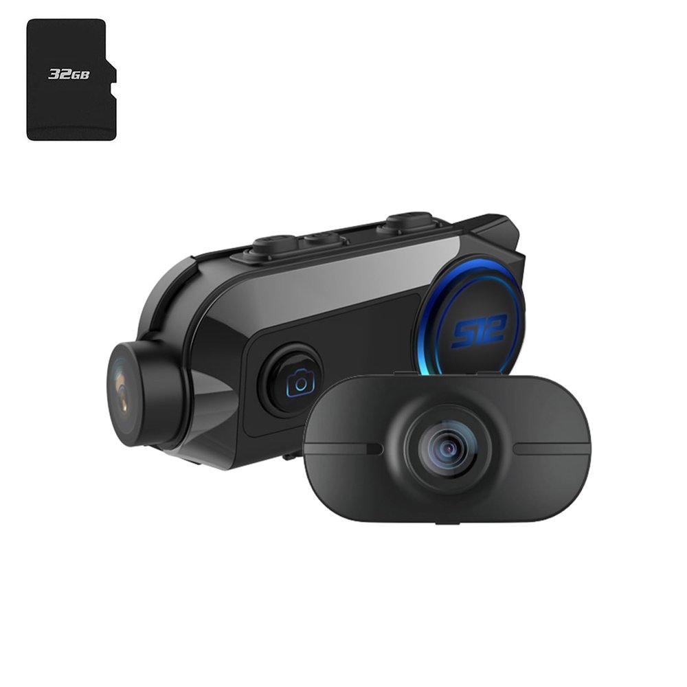 S12 Motorcycle Bluetooth Headset with 2K+1K Dual Camera [F2.0 Large Aperture][360Shooting][Hi-Res Audio], 4 Riders 2000M Motorcycle Communication Systems with 32G TF Card, Music Share/IP65/1950mAh