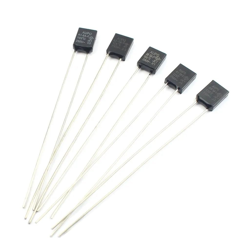 Bestol 5 Pcs for Aupo Thermal Fuse Cutoff 1A 2A 3A 5A 250V,84 102 115 125 130 135 145 150 C Degree LED Fuses Temperature Switches Control (2A 145)