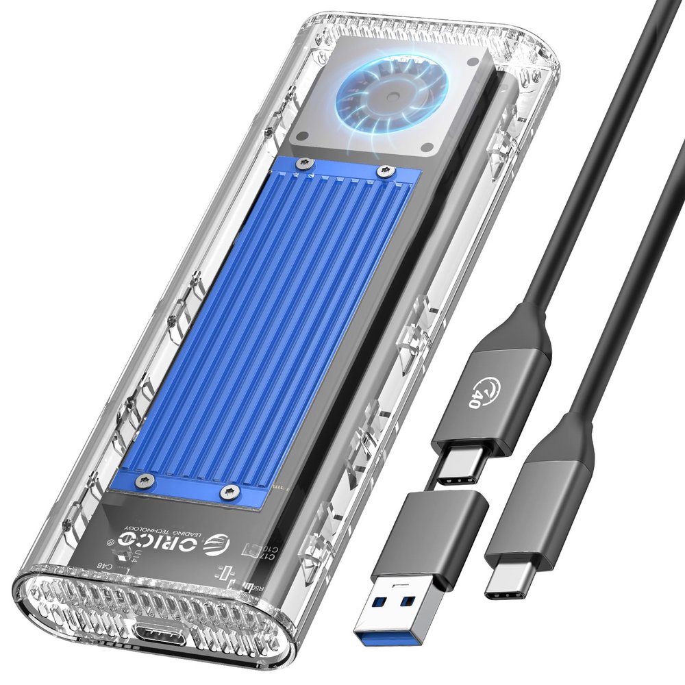 ORICO 40Gbps M.2 NVMe SSD Enclosure with Built-in Cooling Fan, Tool-Free External Hard Drive Enclosure, Support 2230 2242 2260 2280(M Key), Compatible with Thunderbolt 3/4 USB4/3.2/3.1/3.0/2.0-TCM2U4