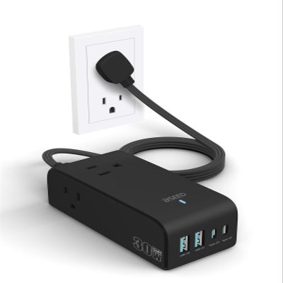 BSEED Power Strip with USB,3 Outlet Extension 3 USB Ports,Non Surge Protector,Flat Plug Desktop Charging Station Multi Plug Outlets for Dorm,Home,Office,Cruise Ship, Travel,UL Listed (Black-30W)