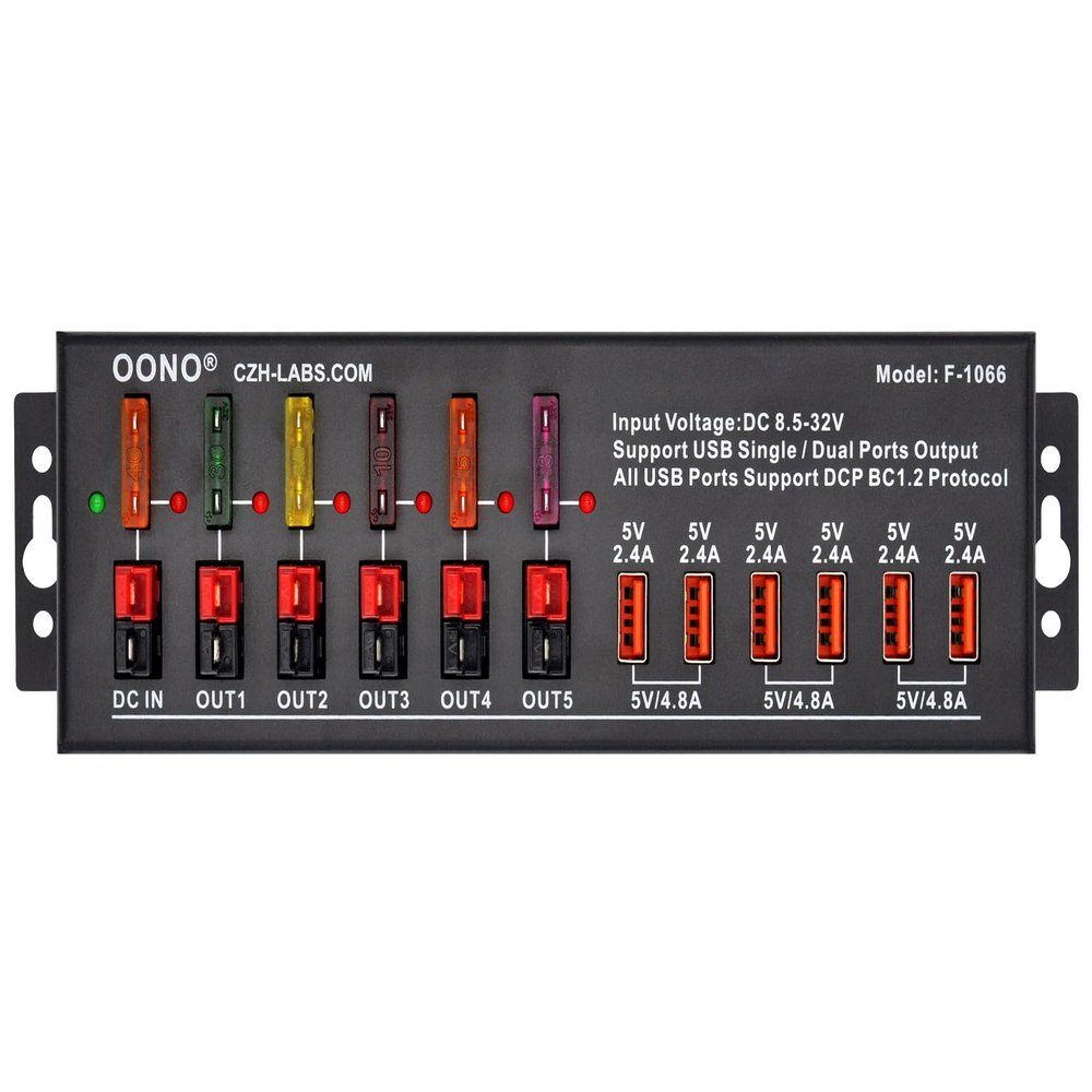 40Amp DC Power Splitter Distribution Module, 5 Power Pole Ports and 6 USB Ports Output