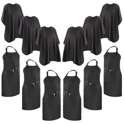 Liitrsh 12 Pc Hair Salon Accessories Set: 6 Aprons with Pockets, 6 Caps, Waterproof Apron for Hair Stylist & Home Use