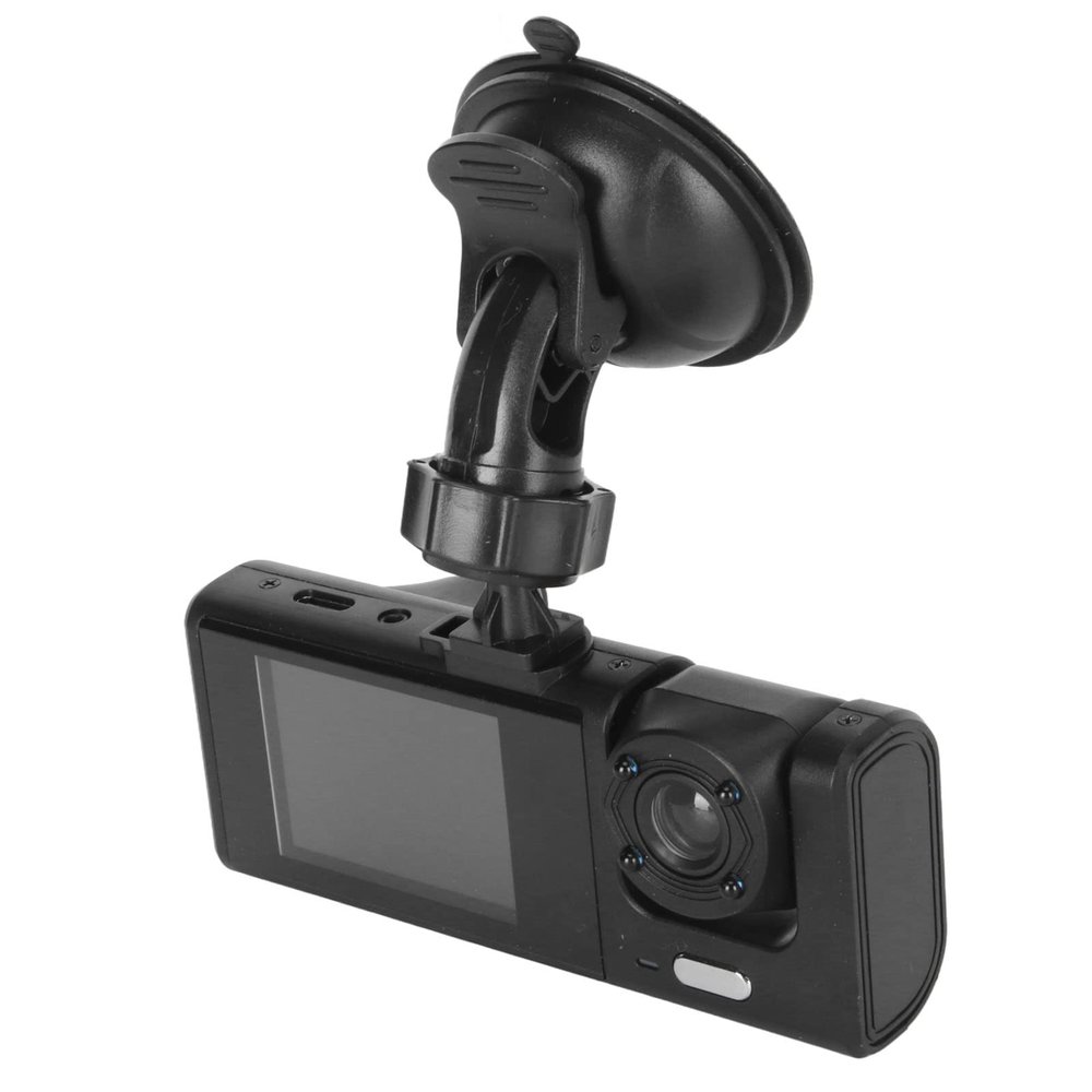Dash Cam, 3 Lenses, 1080P, Simultaneous Video Recording While Driving, 170 Degree Angle, 2 LCD Screen, Auto Recorder with IR Night Emergency Storage