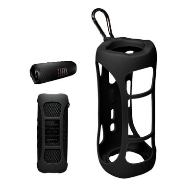 Silicone Cover Skin for JBL Flip 6 Portable Bluetooth Speaker by Alltravel, Portable Full Protection Solution, Customized Skin with Color and Shape Matching (Black)