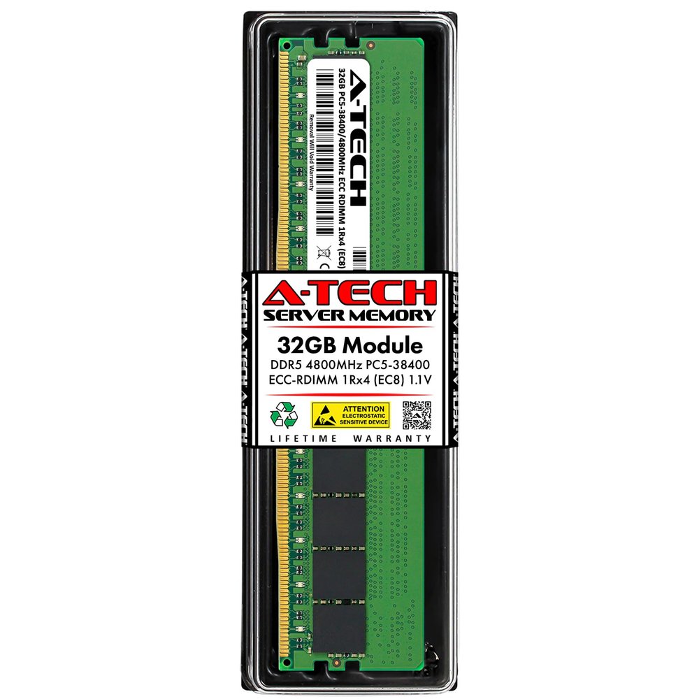A-Tech 32GB RAM for Intel Xeon Platinum 8454H, 8458P, 8460H, 8468H, 8468V, 8470N | DDR5 4800MHz PC5-38400 EC8 RDIMM 1Rx4 ECC Registered Server Memory Upgrade