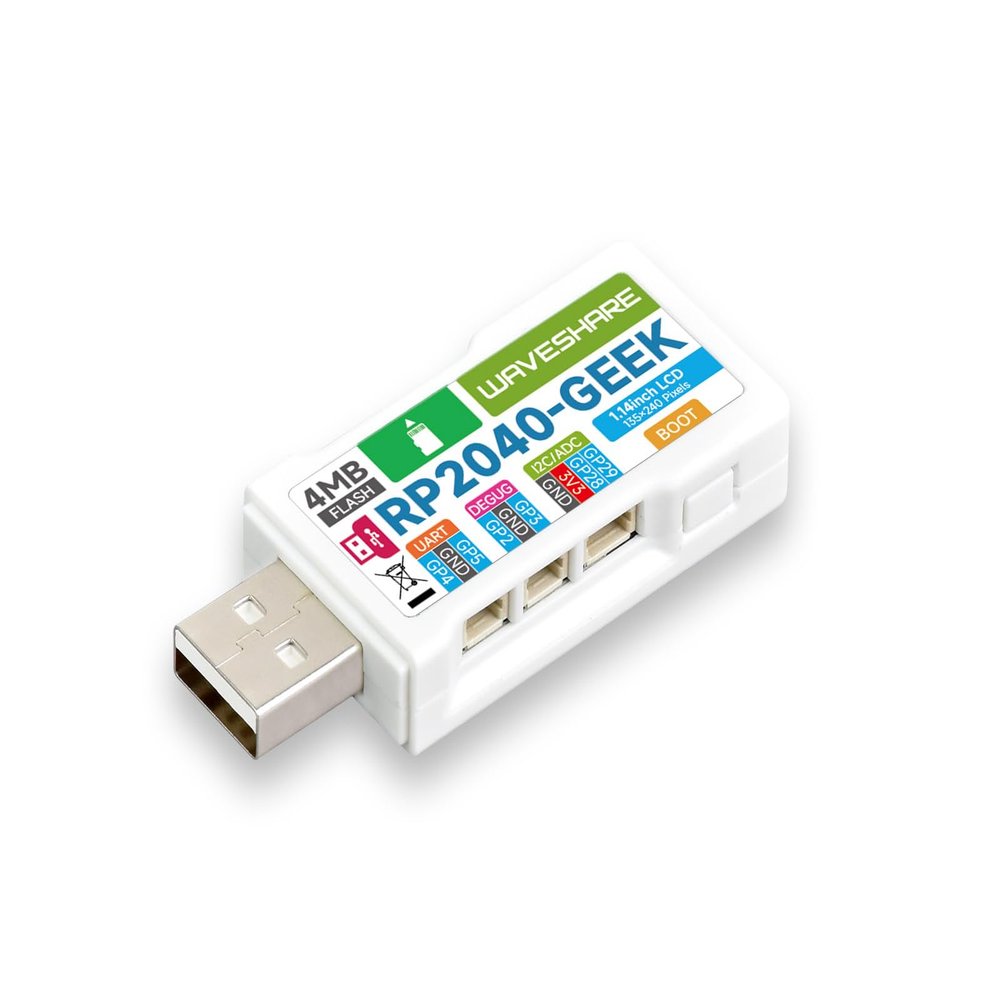 RP2040-GEEK Development Board Based On Raspberry Pi RP2040 Microcontroller Chip, USB Debugging Downloader Onboard USB-A Interface, TF Card Slot,SWD/UART / I2C Port, 1.14inch 65K Color LCD Screen