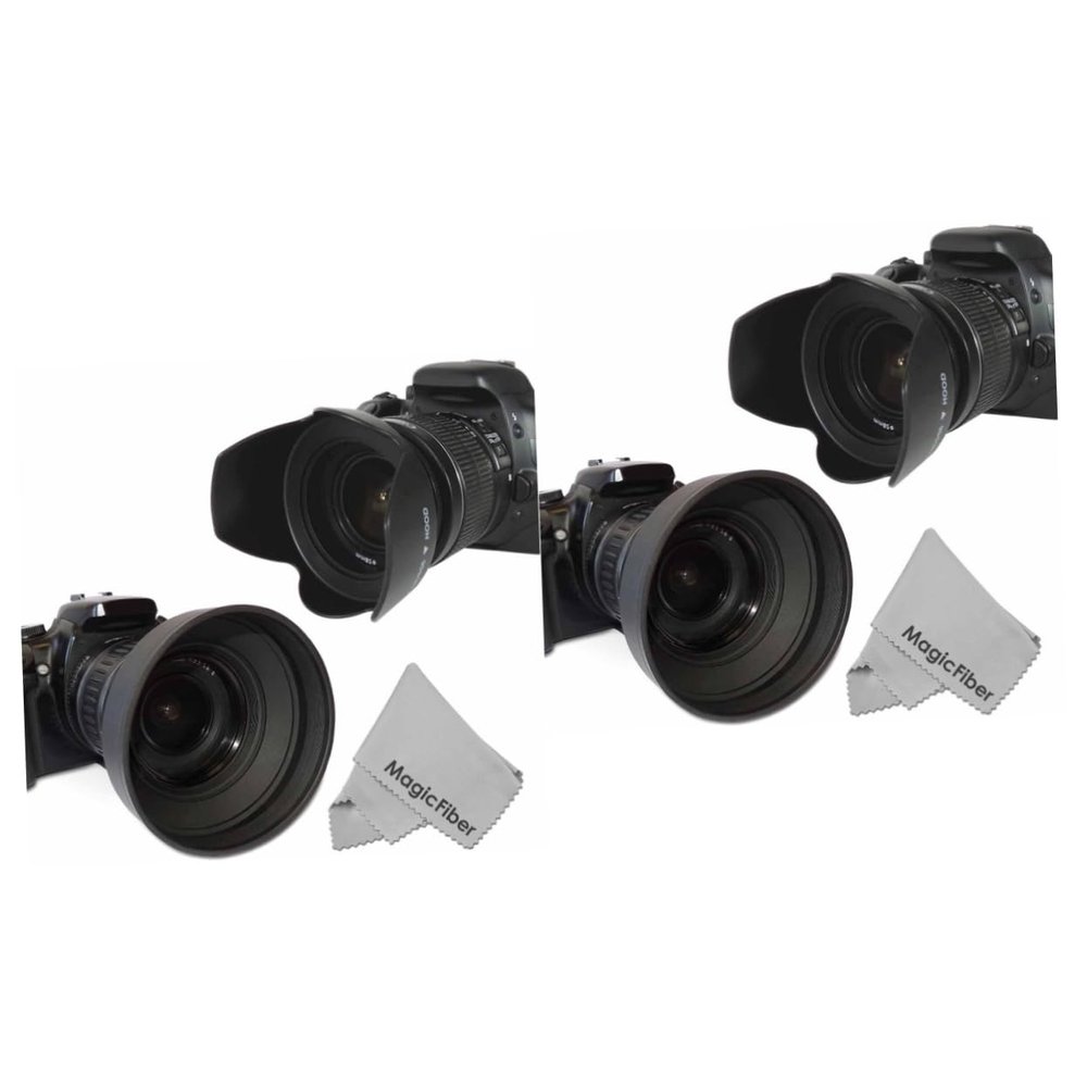 DOITOOL 2pcs Camera Lens Hood Petal Flower Rubber Design with Cleaning Cloth for Prevents Glare and Flare Easy Installation Suitable for Olympus and More