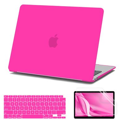 AKIT Compatible with MacBook Air 13 inch Case M1 2022-2020 2019 2018 A2337 A2179 A1932, [Ultra-Thin] Slim Matte Hard Shell Case&Screen Protector&Keyboard Cover for MacBook Air 13.3 inch 2020, Hot Pink
