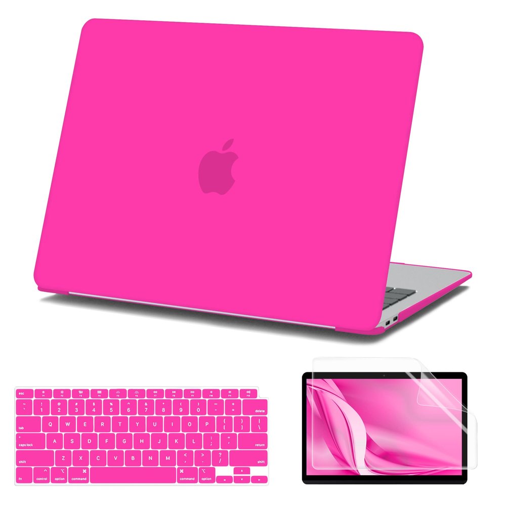 AKIT Compatible with MacBook Air 13 inch Case M1 2022-2020 2019 2018 A2337 A2179 A1932, [Ultra-Thin] Slim Matte Hard Shell Case&Screen Protector&Keyboard Cover for MacBook Air 13.3 inch 2020, Hot Pink