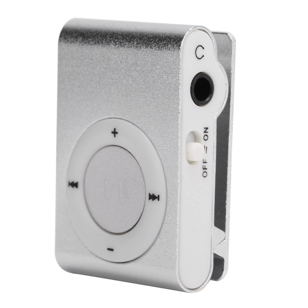 Mini MP3 Music Player Set, Digital Back Clip MP3 Audio Player, Christmas Gift Portable Music Media Player MP3 with Earphones for Sports (Silver)