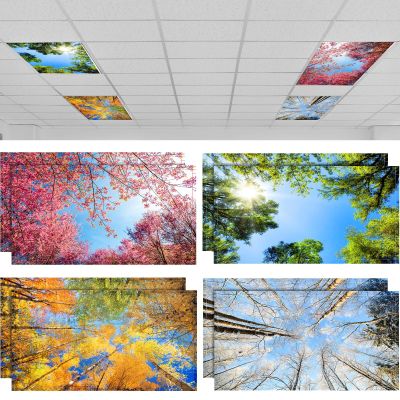Patelai 8 Pack Fluorescent Light Covers for Classroom Ceiling 4 x 2 Feet Magnetic Light Covers Filter for Office School Drop Ceiling Supplies(Seasons Forest)