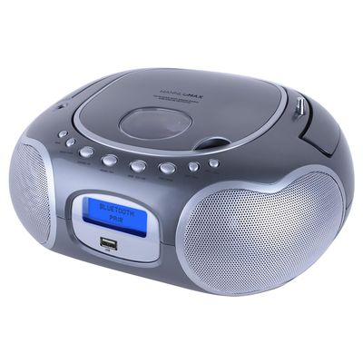 HANNLOMAX HX-309CD Portable CD/MP3 Boombox, AM/FM Radio, Bluetooth, USB Port for MP3 Playback, Aux-in, LCD Display, AC/DC Operated (Grey)