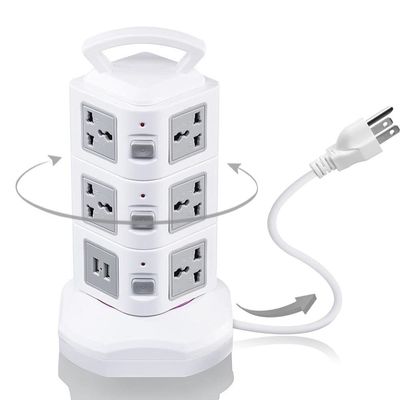 ASMEIR Tower Power Board Surge Protector Vertical Multi-Socket 7/11/15/19 Way Universal Socket Plug Socket 2 USB 3m Extension Cord (Color : 3 Layers 2USB, Size : EU Plug)