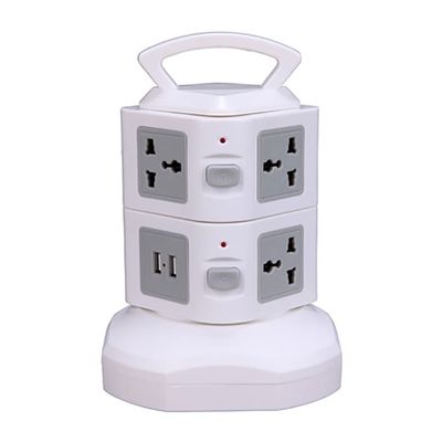 ASMEIR Tower Power Board Surge Protector Vertical Multi-Socket 7/11/15/19 Way Universal Socket Plug Socket 2 USB 3m Extension Cord (Color : 2 Layers 2USB, Size : UK Plug)