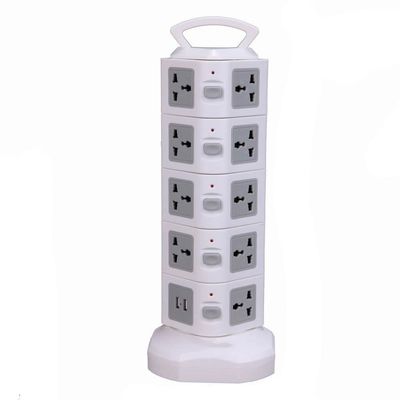 ASMEIR Tower Power Board Surge Protector Vertical Multi-Socket 7/11/15/19 Way Universal Socket Plug Socket 2 USB 3m Extension Cord (Color : 5 Layers 2USB, Size : US Plug)