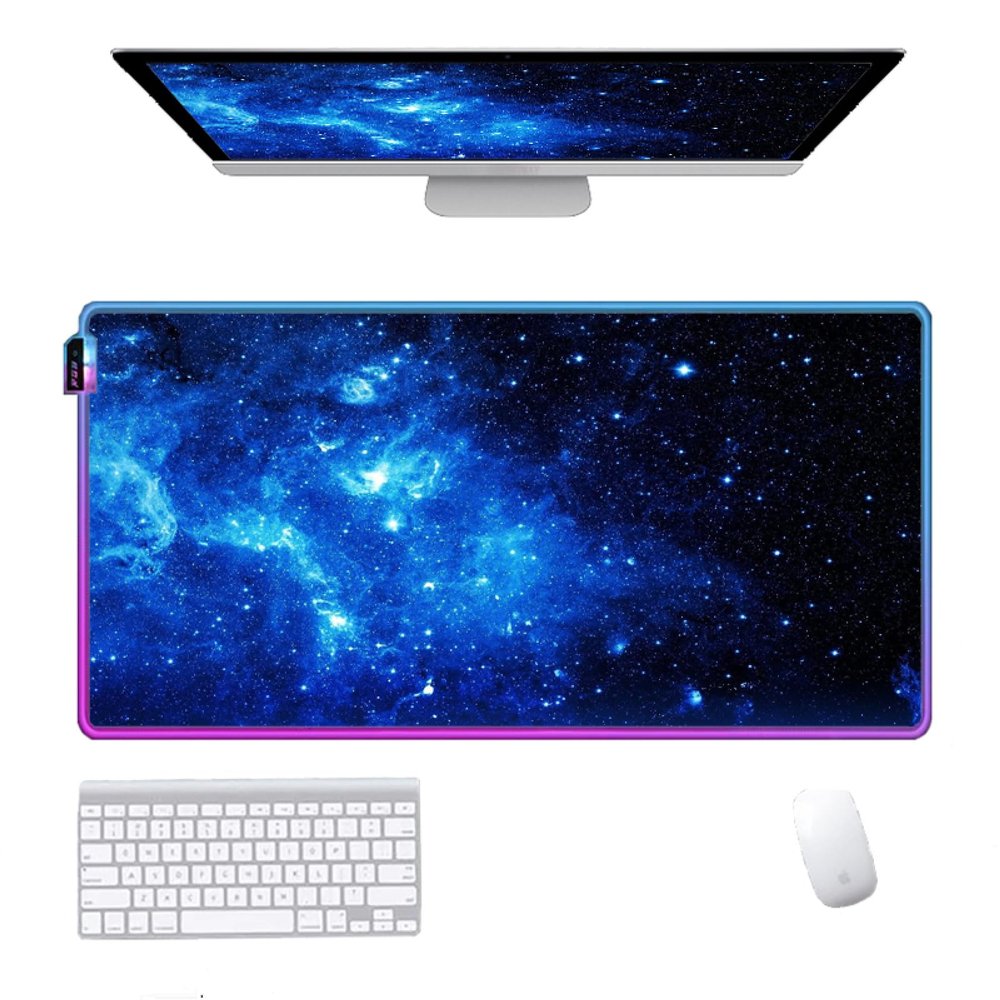 Mouse Pads Blue Starry Sky Pattern RGB Gaming Mouse Pad,XXL Mouse Pad 31.5x11.8, Keyboard Mouse Pad XL, LED Mouse Pad, Gaming Desk Pad,L-Large(11.8"X31.5")