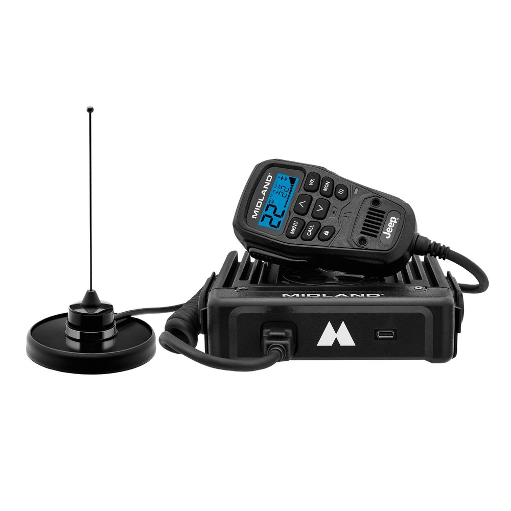 Midland MXT575J Jeep MicroMobile GMRS Two Way Radio with NOAA Weather Scan and Alert - for Farms, Ranches, Overlanding - Repeater Capable, Integrated Control Mic,- External Magnetic Mount
