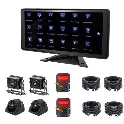 10.36 Inch Touch Backup Camera System with 4 AHD 1080P Camera & 2 Radar Alarm, 4-Channel BSD All-in-One Monitor for Truck RV Campers