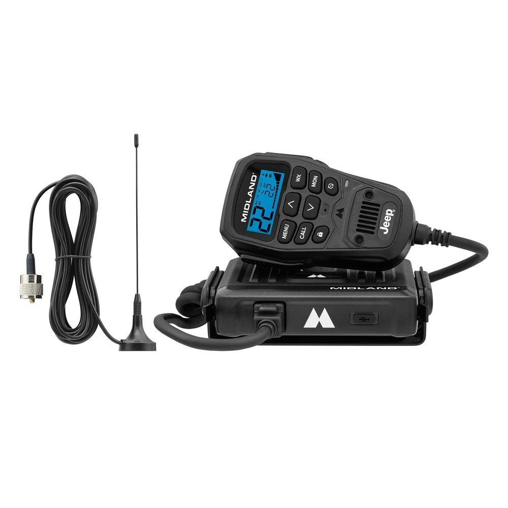 Midland - MXT275 Jeep Branded MicroMobile GMRS Radio - 15 Watts Two-Way Radio with Integrated Control Microphone - Overland Tractors Detachable External Magnetic Mount Antenna - 8 Repeater Channels