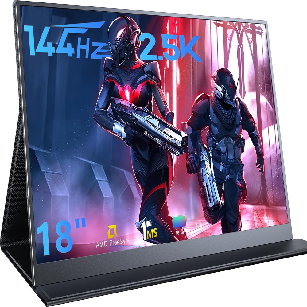 2.5K Portable Gaming Monitor, 18" 144Hz IPS Portable Laptop Monitor, Second Screen Dual USB C HDMI Computer Gaming Display with Speakers & Smart Cover, Travel Monitor for PC Phone PS4/5 Xbox Switch