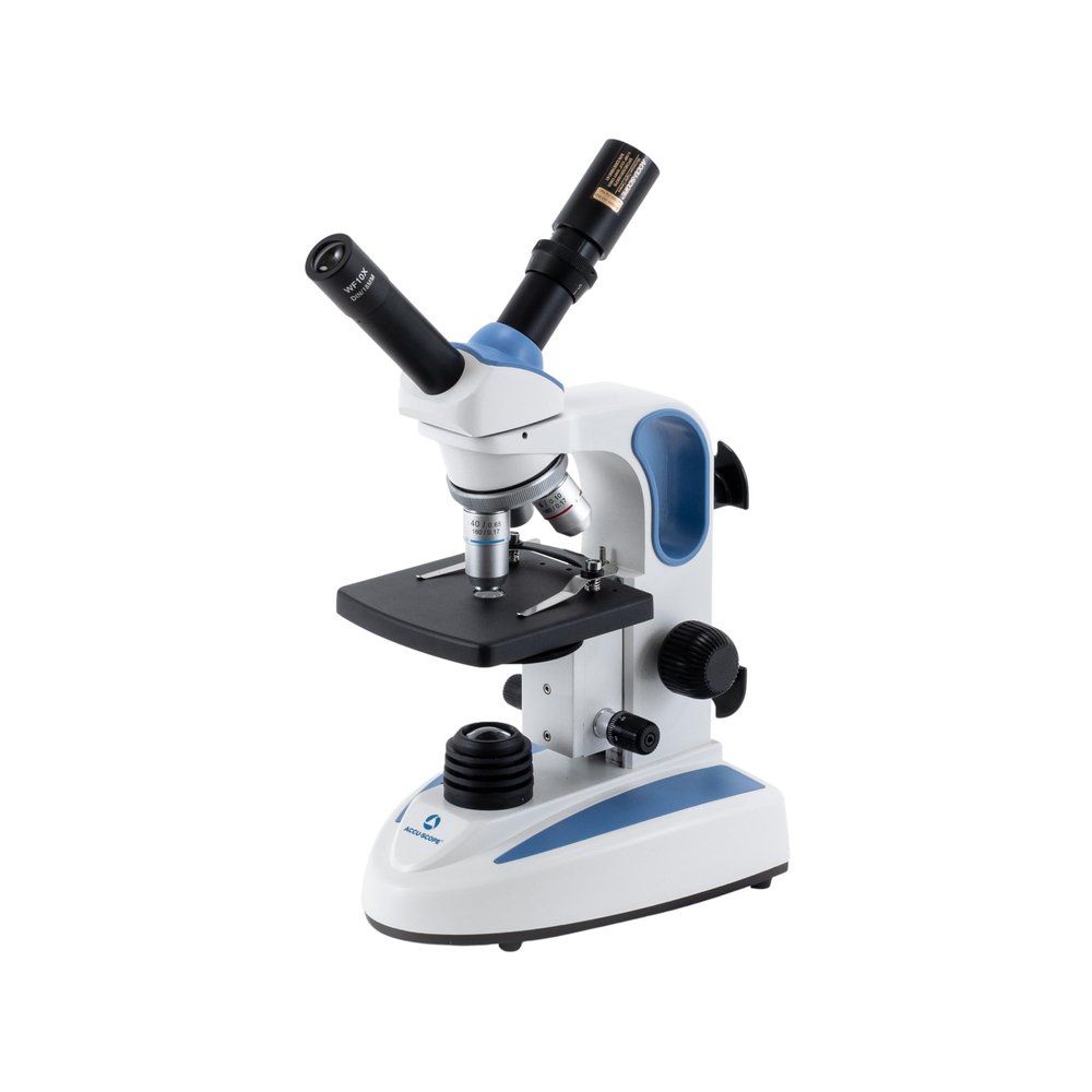 Accu-Scope Digital Inclined Teaching Microscope with Eyepiece Camera, EXM-150-T-EP - Dual View Head, 40-400X Magnification, Cordless LED Illumination - 5.1 MP Images, 26 FPS Video, USB 2.0 Output