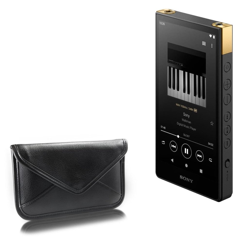 BoxWave Case Compatible with Sony Walkman NW-ZX707 - Elite Leather Messenger Pouch, Synthetic Leather Cover Case Envelope Design - Jet Black