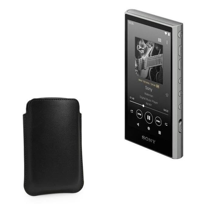 BoxWave Case Compatible with Sony Walkman NW-A306 - Genuine Leather Pouch, Slim Real Leather Luxury Lightweight Pocket - Nero Black