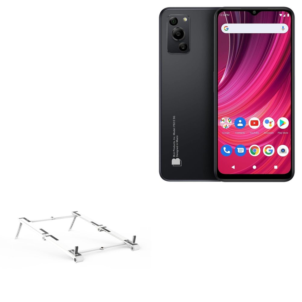 BoxWave Stand and Mount Compatible with BLU F92e - Pocket Aluminum Stand 3-in-1, Portable Multi Angle Viewing Riser - Metallic Silver