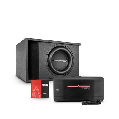 DS18 ZXI-112LD.RG-PKG Subwoofer Enclosure Complete Package - 1x 12 Subwoofer 1000W RMS, 2000W Max with Enclosure Vented Box and Amplifier - Complete Package for Your Car Sound System